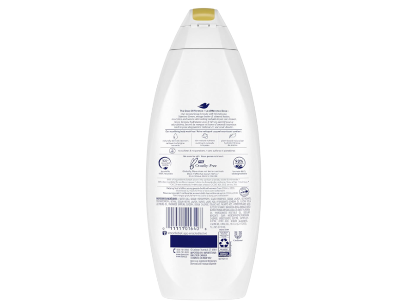 Dove Glow Body Wash, Mango + Almond Butter, 22 fl oz/650 mL, Pack Of 4