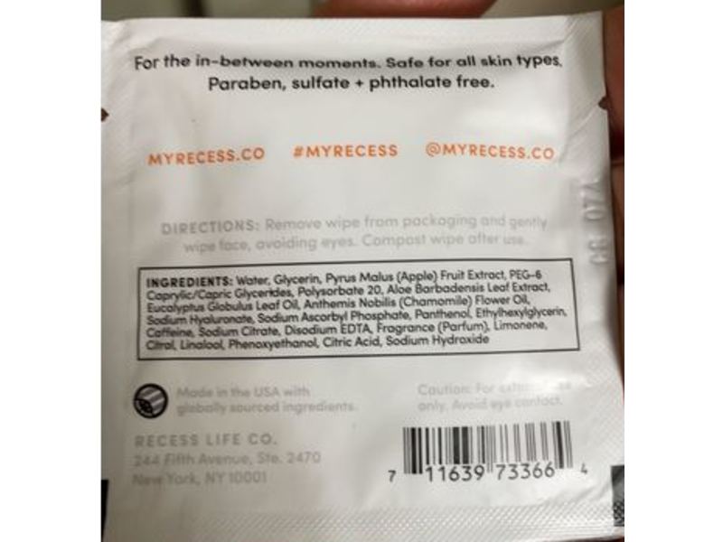 Recess Face 101 Cleansing Wipe, Pack of 15