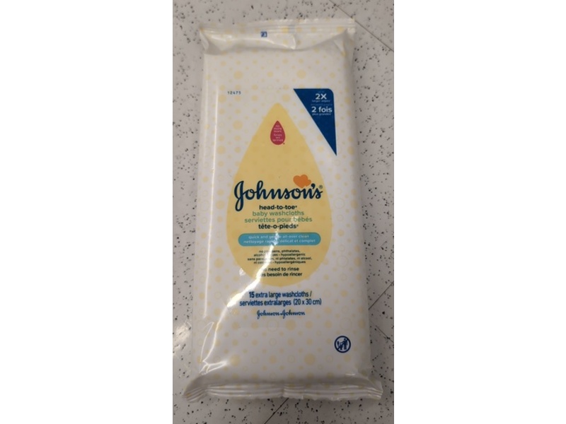 Johnson & Johnson Head-To-Toe Baby Washcloths, 15 Count, Pack Of 10