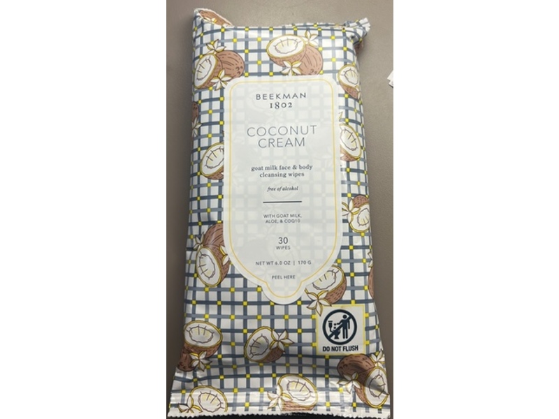 Beekman 1802 Face & Body Cleansing Wipes, Coconut Cream, 6 fl oz/70 g, 30 Count