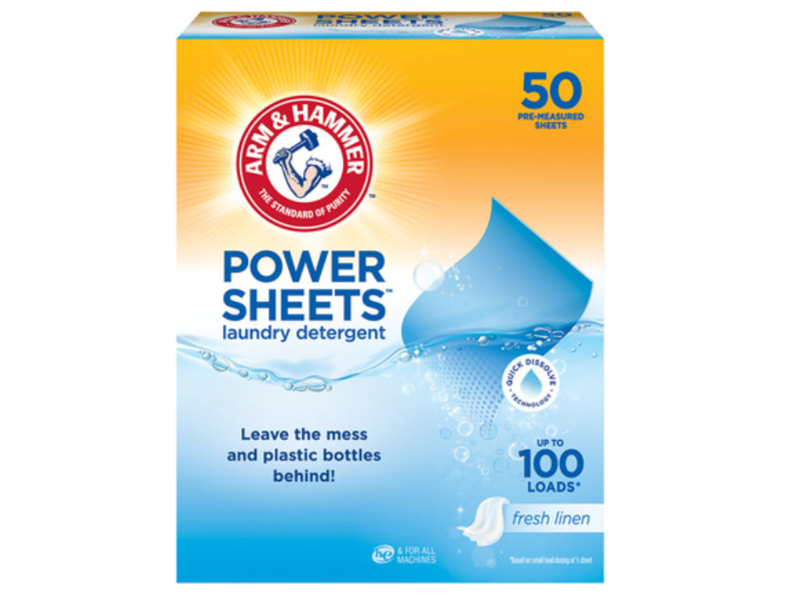 Arm & Hammer Power Sheets Laundry Detergent, Fresh Linen, 100 Loads, 50 Count.