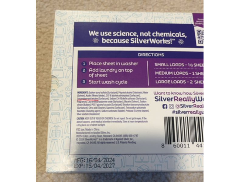 SilverWorks! Laundry Detergent Sheets, Free & Clear, 40 Sheets