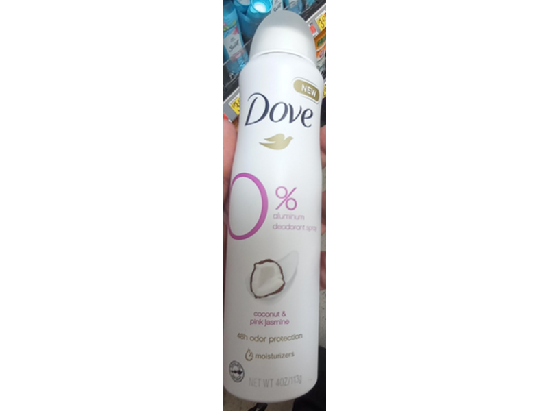 Dove 0% Aluminum Deodorant Spray, Coconut & Pink Jasmine, 4 oz/113 g, Pack Of 3
