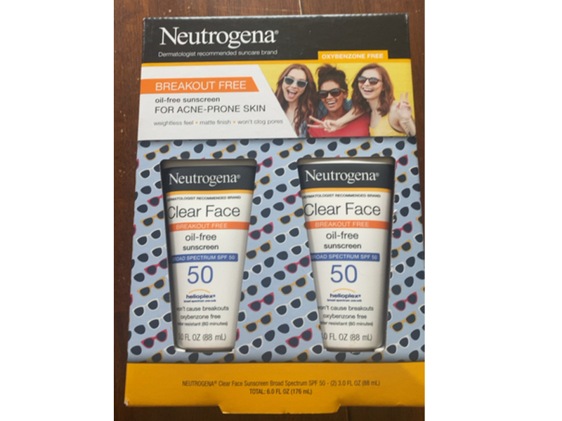 Neutrogena Clear Face Sunscreen Lotion, SPF 50, 3 fl oz/88 mL, Pack Of 2