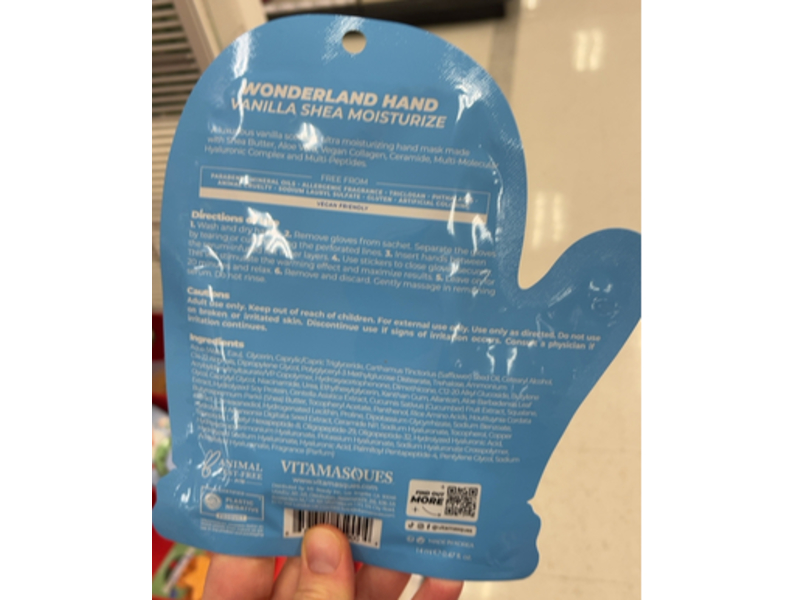 Vitamasques Wonderland Hand Mask, Vanilla Shea Moisturize, 0.47 fl oz/14 mL, 1 Pair