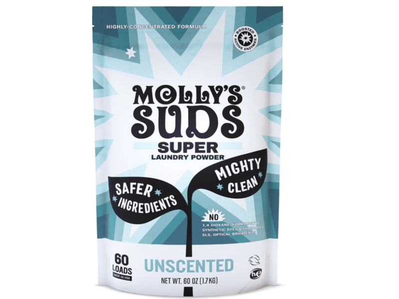 Molly's Suds Super Powder Laundry Detergent, Unscented, 60 Loads, 60 oz/1.7 kg