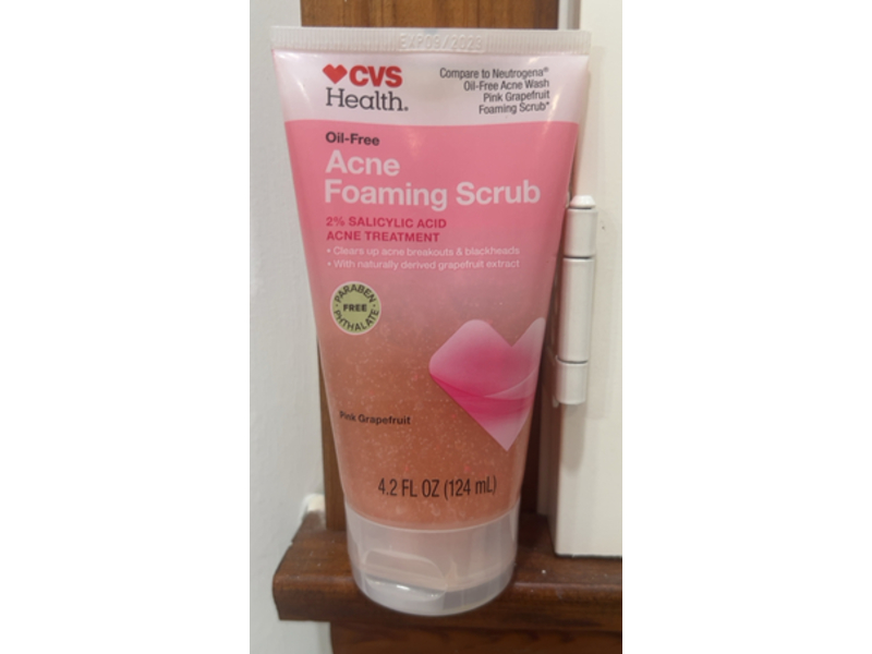 CVS Health Acne Foaming Scrub, 2% Salicylic Acid, Pink Grapefruit, 4.2 fl oz/124 mL