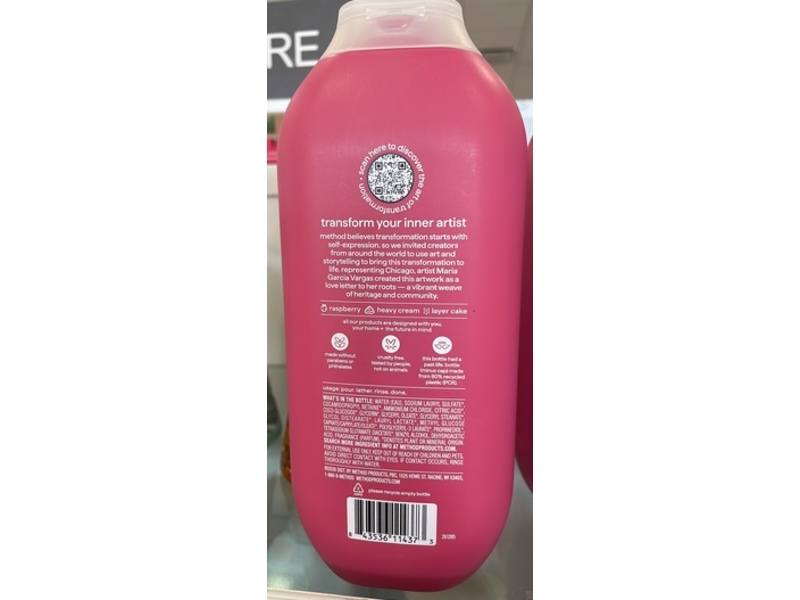 Method Body Wash, Raspberry Heavy Cream-Layer Cake, 18 fl oz/532 mL