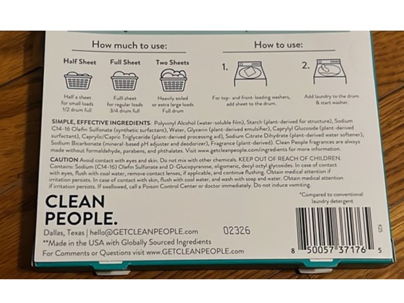 Clean People Laundry Detergent Sheets, Fresh Clean, 48 Loads, 2.54 oz/72 g, 24 Sheets