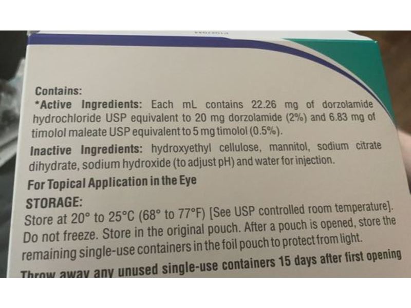 Dorzolamide Hydrochloride And Timolol Maleate Ophthalmic Solution, USP, 2%/0.5%, 60 Single Use, Aurobindo, (RX)