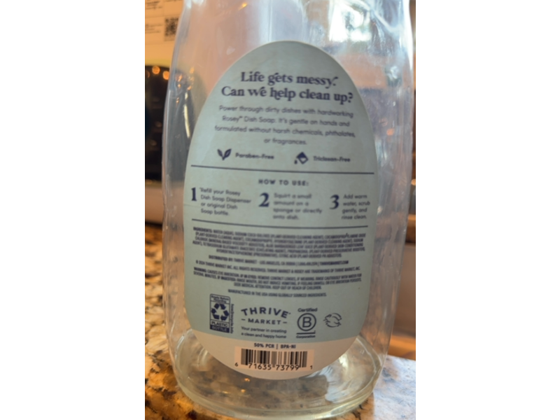 Thrive Market Rosey Dish Soap Refill, Unscented, 52 fl oz/1.5 L