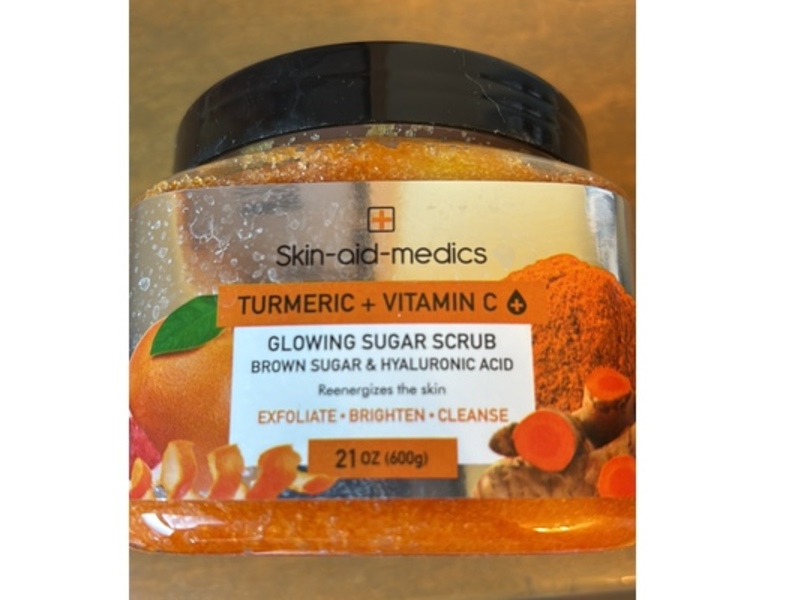 Skin-Aid-Medics Glowing Sugar Scrub, Turmeric + Vitamin C, Brown Sugar & Hyaluronic Acid, 21 oz/600 g