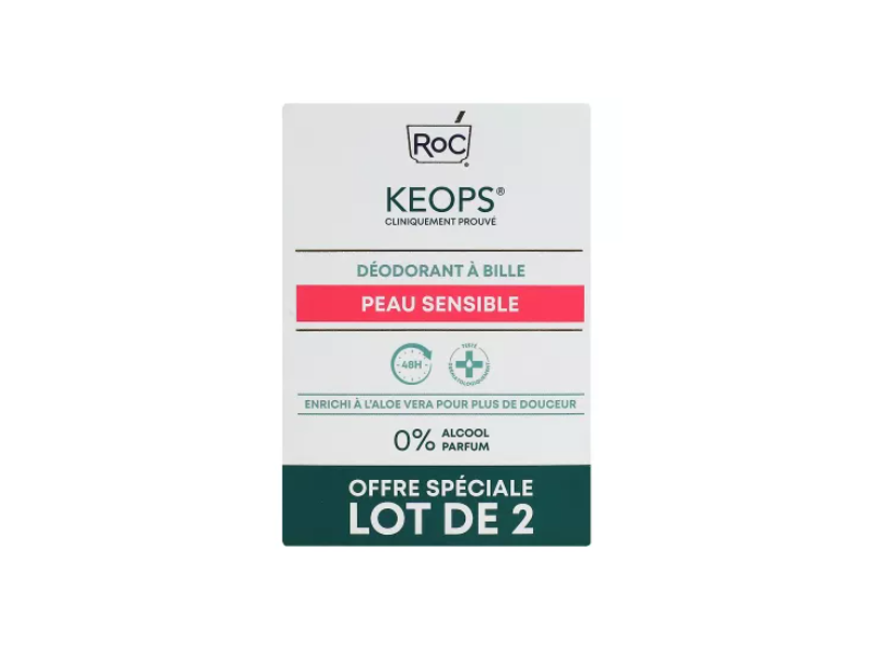RoC Keops Sensitive Roll-On Deodorant, Sensitive, Pack Of 2