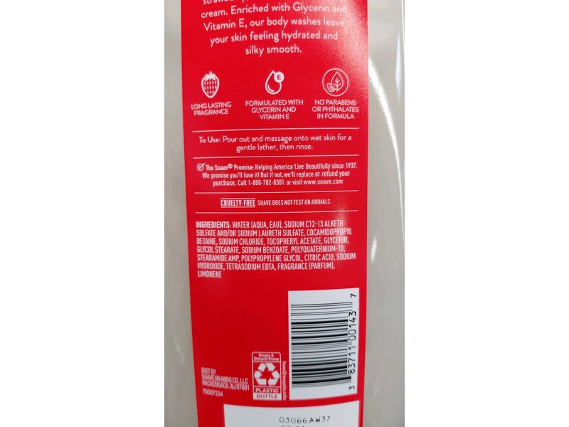 Suave Uplifting Body Wash, Strawberry Delight, 30 fl oz/887 mL, Pack Of 4