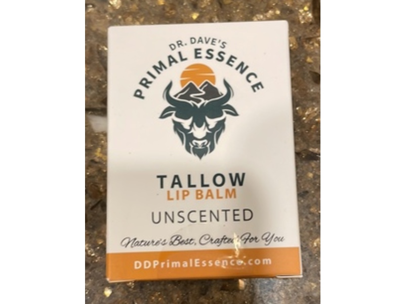 Dr. Dave's Primal Essence Tallow Lip Balm, Unscented, Pack Of 3