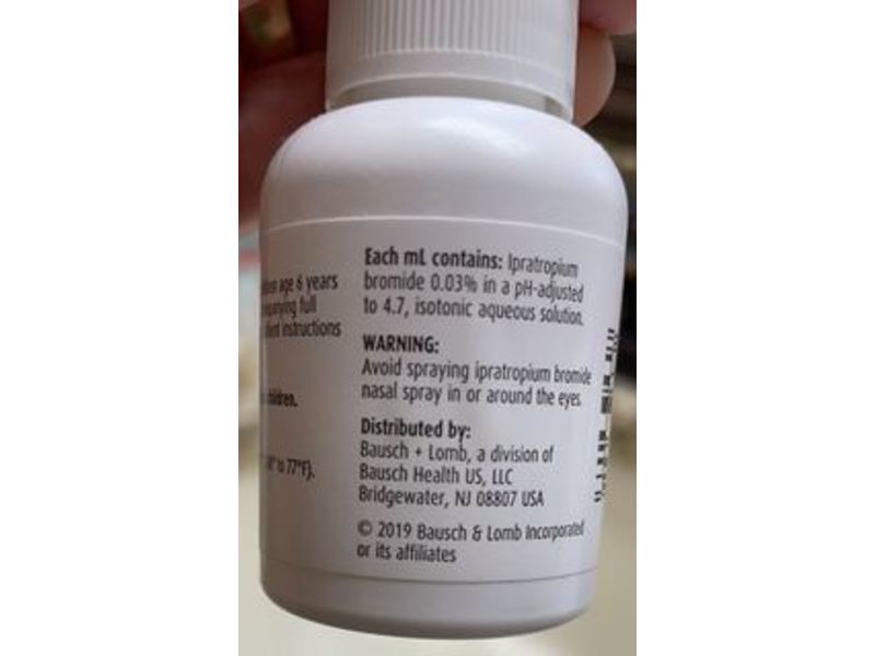 Ipratropium Bromide Nasal Solution 0.03% (Nasal spray) 30mL, Bausch & Lomb (RX)