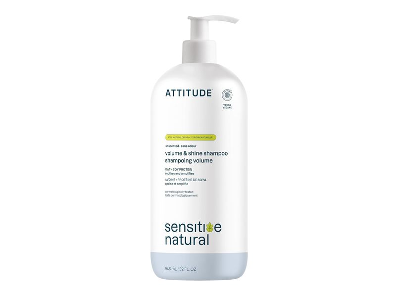 Attitude Sensitive Natural Volume & Shine Shampoo, Unscented, Oat + Soy Protein, 32 fl oz/946 mL