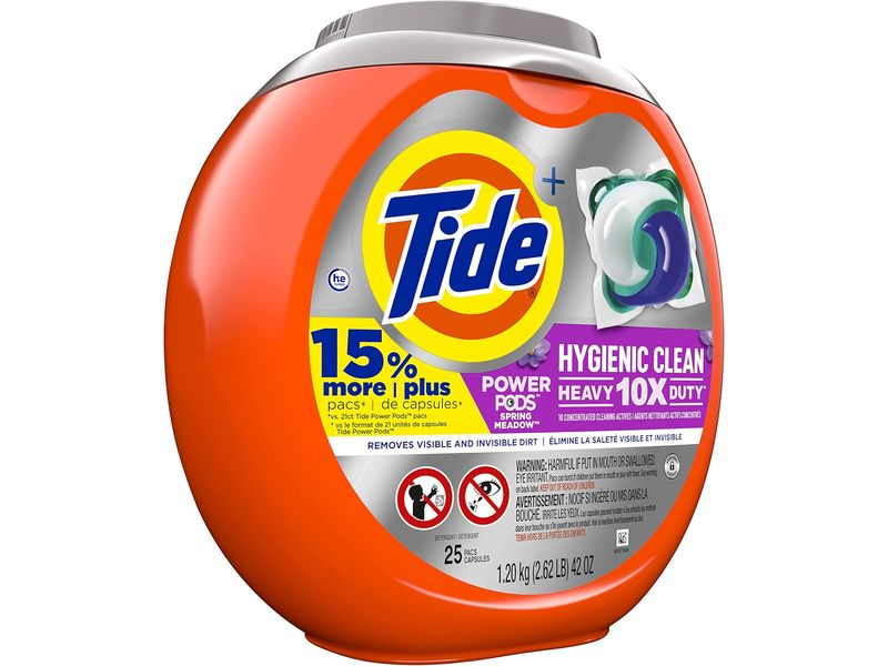 Tide+ Hygienic Clean Heavy 10x Duty Power Laundry Detergent Pods, Spring Meadow, 42 oz/1.21 kg, 25 Pacs