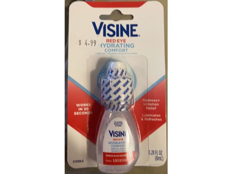 Visine Red Eye Hydrating Comfort, Redness + Irritation Relief, Sterile, 0.28 fl oz/8 mL