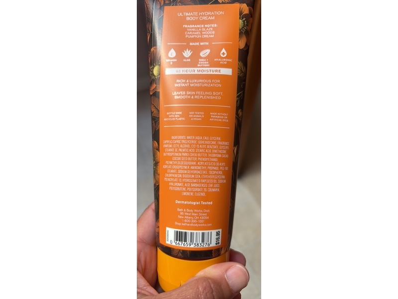 Bath & Body Works Ultimate Hydration Body Cream, Glazed Pumpkin, 8 oz/226 g
