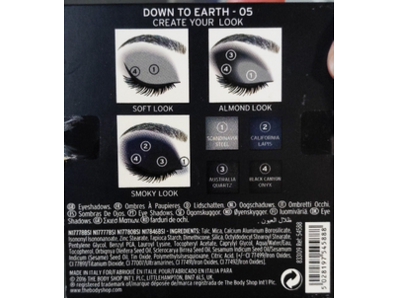 The Body Shop Down to Earth Eye Palette, 05 Smoky Black, 0.07 oz/2.2.g