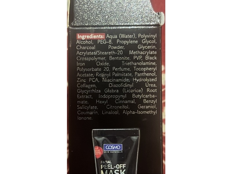 Cosmo Skin Naturals Facial Peel-Off Mask, Charcoal, 3.4 fl oz/100 mL