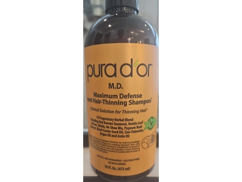 Pura D'or M.D. Maximum Defense Anti Hair-Thinning Shampoo, 16 fl oz/473 mL