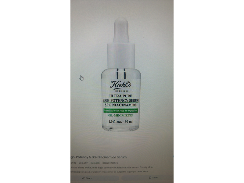 Kiehl's Ultra Pure High-Potency Serum, 5.0% Niacinamide, 1.0 fl oz/30 mL