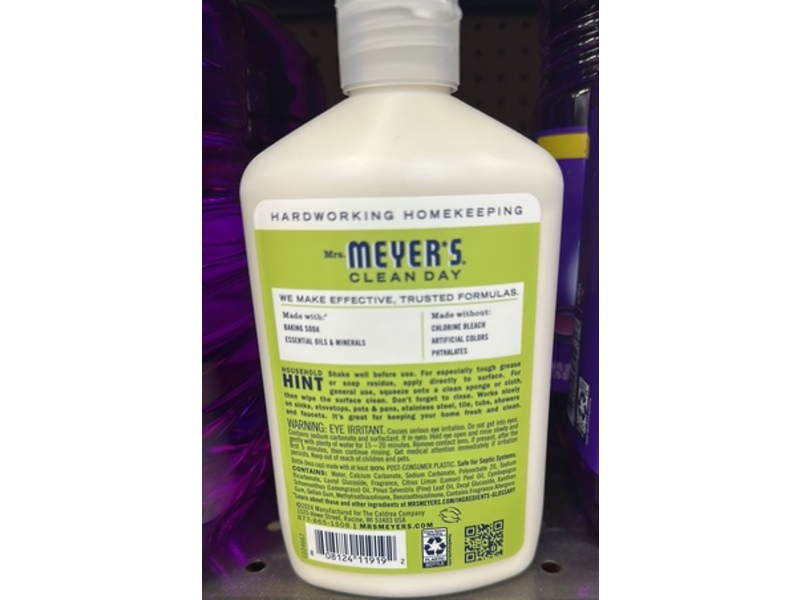 Mrs. Meyer's Clean Day Baking Soda Cream Cleaner, Lemon Verbena, 16 fl oz/473 mL