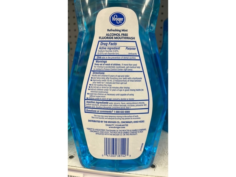 Kroger Mouthwash, Refreshing Mint, 33.8 fl oz/1L