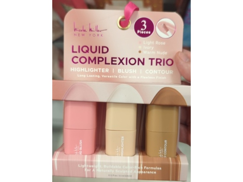Nicole Miller Liquid Complexion Trio, Light Rose + Ivory + Warm Nude, 0.12 fl oz/3.5 mL
