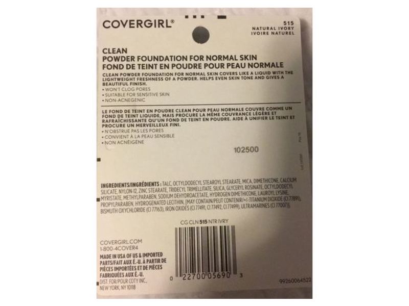 CoverGirl Clean Powder Foundation, 515 Natural Ivory, 0.41 oz/11.5 g