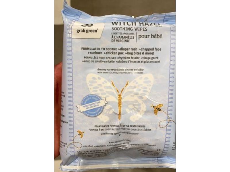 Grab Green Soothing Wipes, Witch Hazel, 32 Count