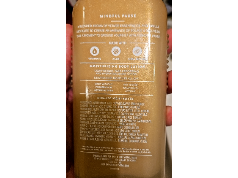Bath & Body Works Mindful Pause Body Lotion, Vetiver & Vanilla, 6.5 fl oz/192 mL