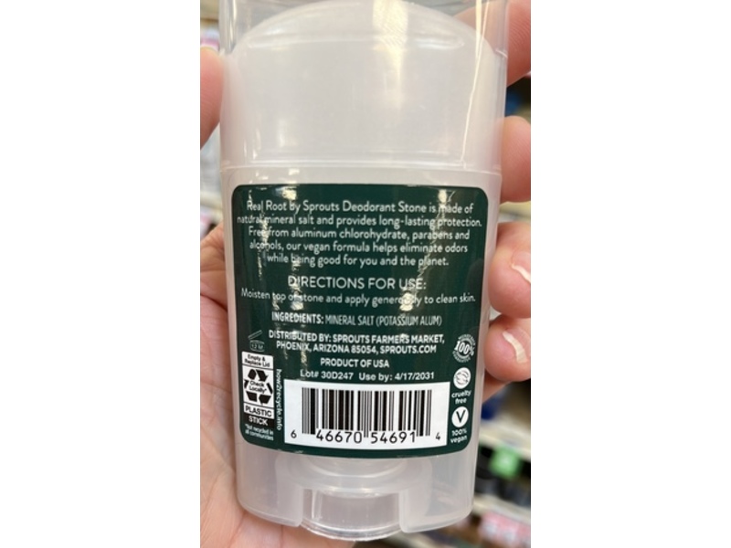 Sprouts Real Root Mineral Salt Deodorant Stone, 2.47 oz/70 g