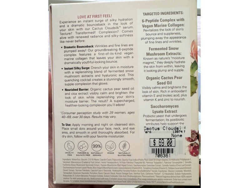 Farmhouse Fresh Cactus Cloudsilk Multi-Peptide Serum, 1 fl oz/29.6 mL