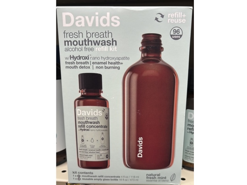Davids Fresh Breath Mouthwash Refill Kit, Natural Fresh Mint.