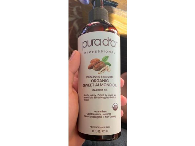 Pura d'or Organic Sweet Almond Oil, 16 fl oz/473 mL