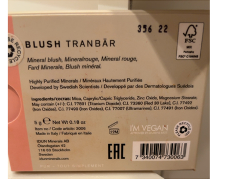 Idun Minerals Blush, Tranbar, 0.18 oz/5 g