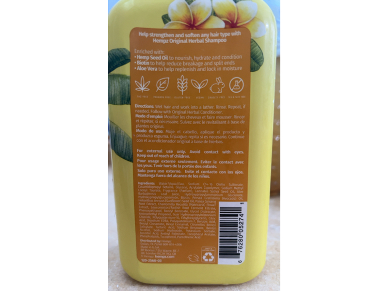 Hempz Herbal Shampoo, Originak Herbal Banana, 17 fl oz/500 mL