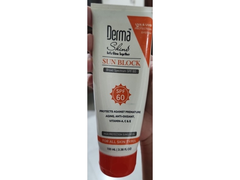 Derma Shines Sun Block Sunscreen, SPF 60, 3.38 fl oz/100 mL