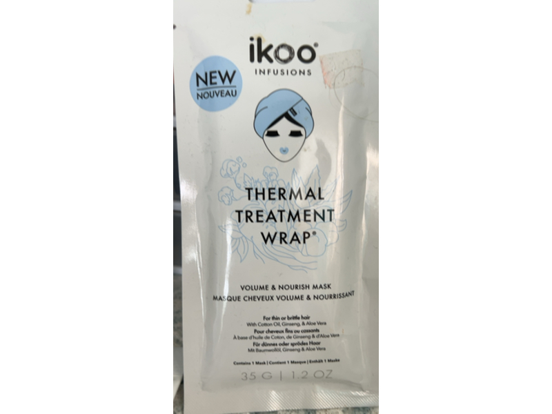 Ikoo Thermal Treatment Wrap Volume & Nourish Mask, Cotton Oil Ginseng & Aloe Vera, 1.2 oz/35 g