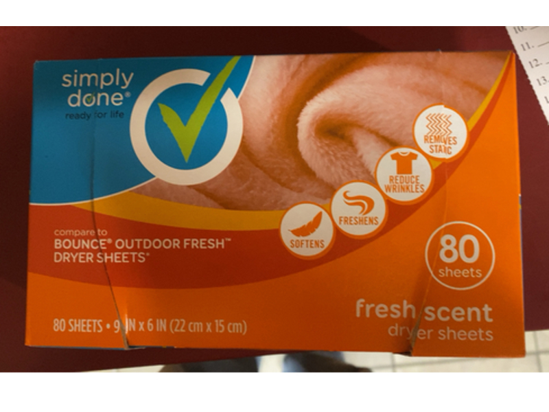 Simply Done Fresh Scent Dryer Sheets, 80 Count