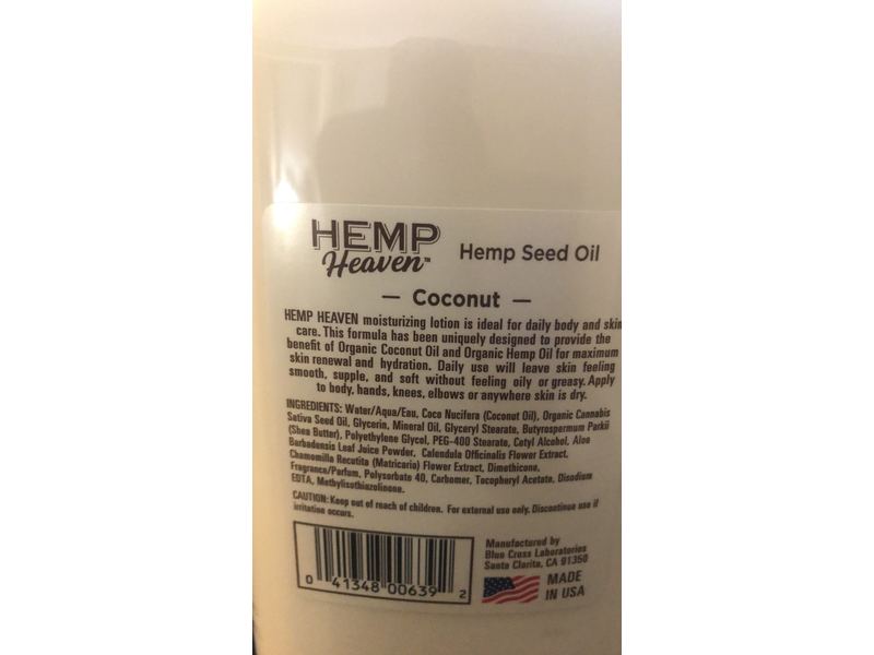 Hemp Heaven Organic Coconut Body Lotion, Hemo Seed Oil, 18 oz / 354 mL