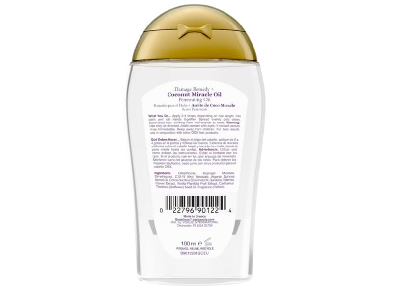 Ogx Damage Remedy + Coconut Miracle Penetrating Oil, 3.3 fl oz/100 mL