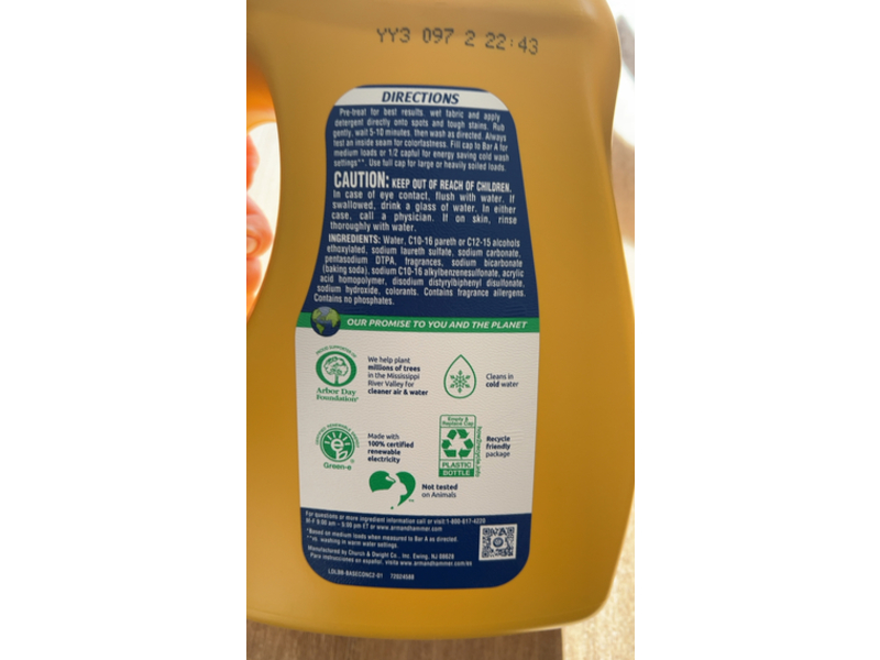 Arm & Hammer Powerfully Clean Naturally Fresh Clean Burst Detergent, 105 Loads, 105 fl oz/3.10 L