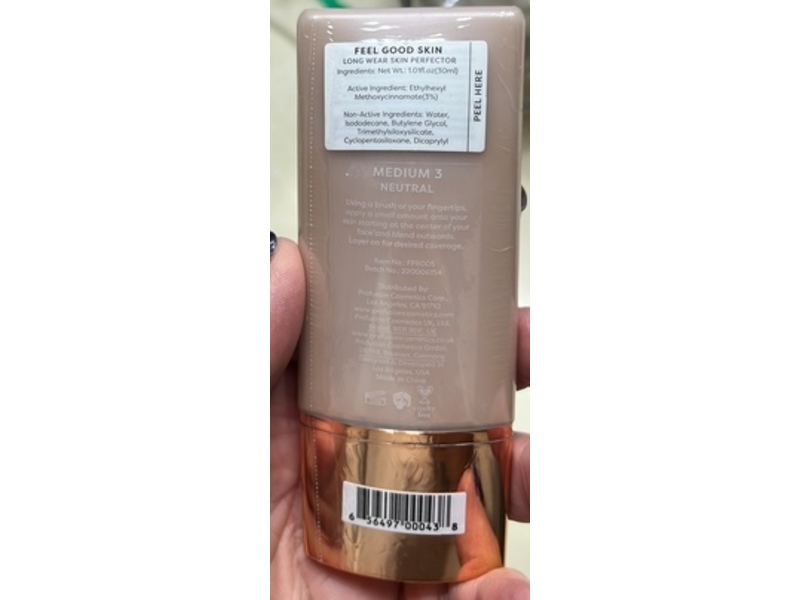 Profusion Cosmetics Feel Good Skin Long Wear Skin Perfector, SPF 15, Hyaluronic Acid, Medium 3, 1.01 fl oz/30 L