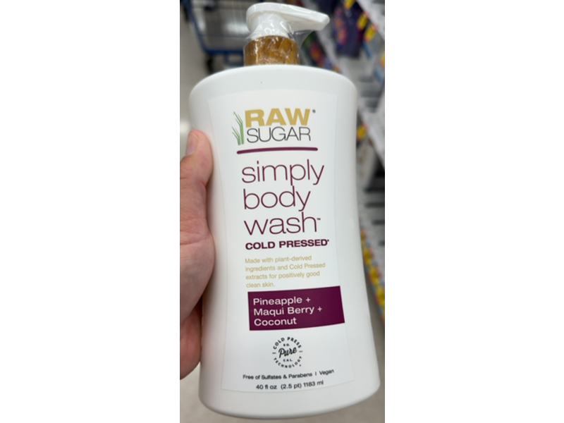 Raw Sugar Simple Body Wash, Cold Pressed, Pineapple + Maqui Berry + Coconut, 40 fl oz/1183 mL