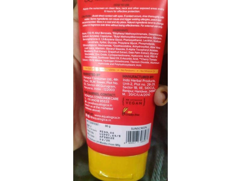 Aqualogica Detan+ Dewy Sunscreen, Cherry Tomato & Hyaluronic Acid, SPF 50 + PA++++, 2.82 oz/80 g