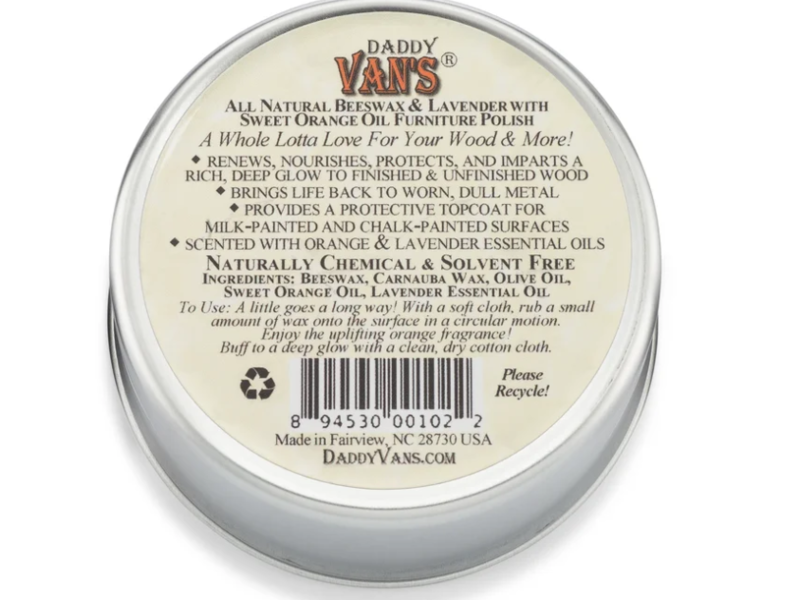 Daddy Van's All Natural Beeswax Furniture Polish, Sweet Orange Oil, 5 oz
